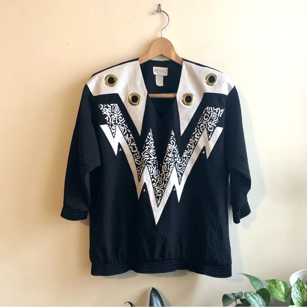 Vintage Regal Black & White Windbreaker Top Size Small